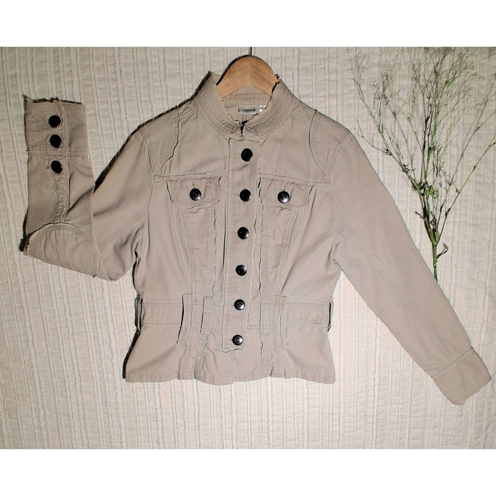 No Boundaries Seersuckers Juniors  L Khaki Cotton Military Style‎ Jacket